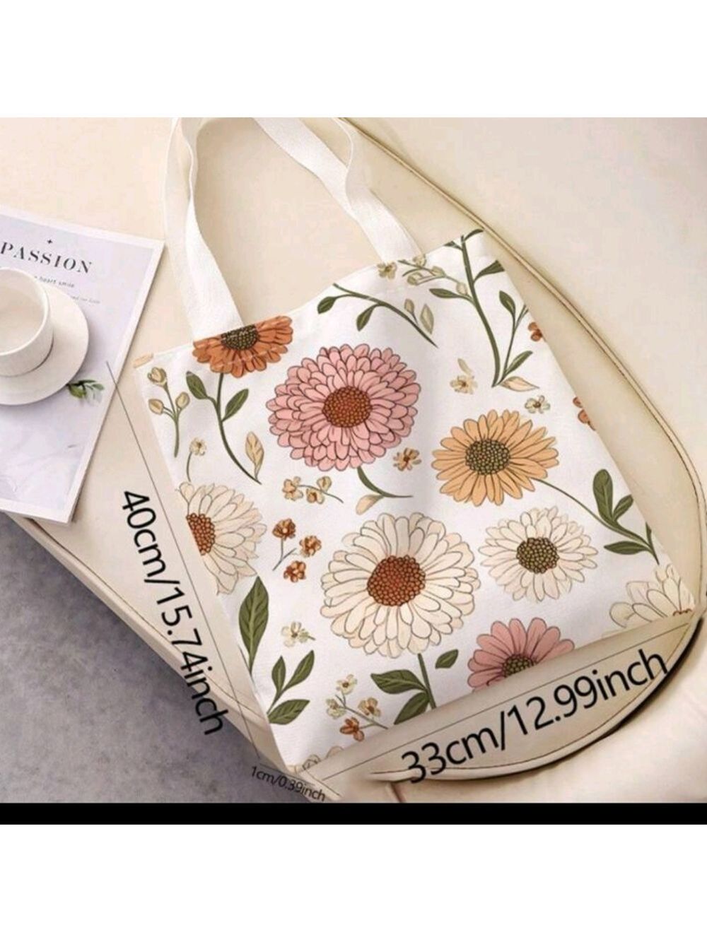 Floral PRINT CANVAS TOTE BAG - Picture 5 of 5